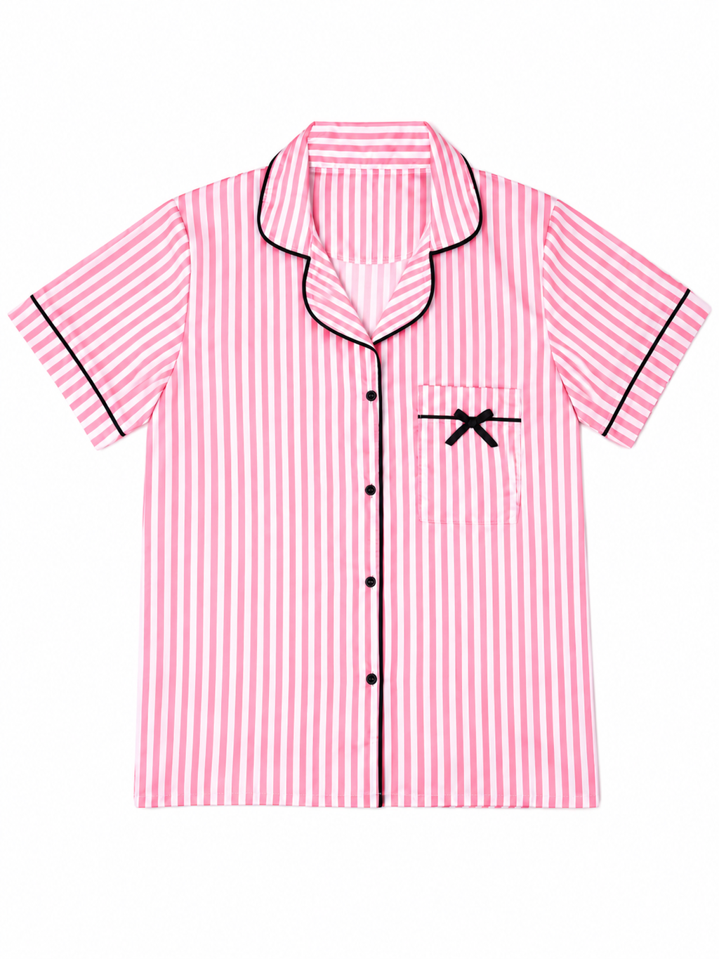 Pink Stripe Satin Pajama Set — top flat lay