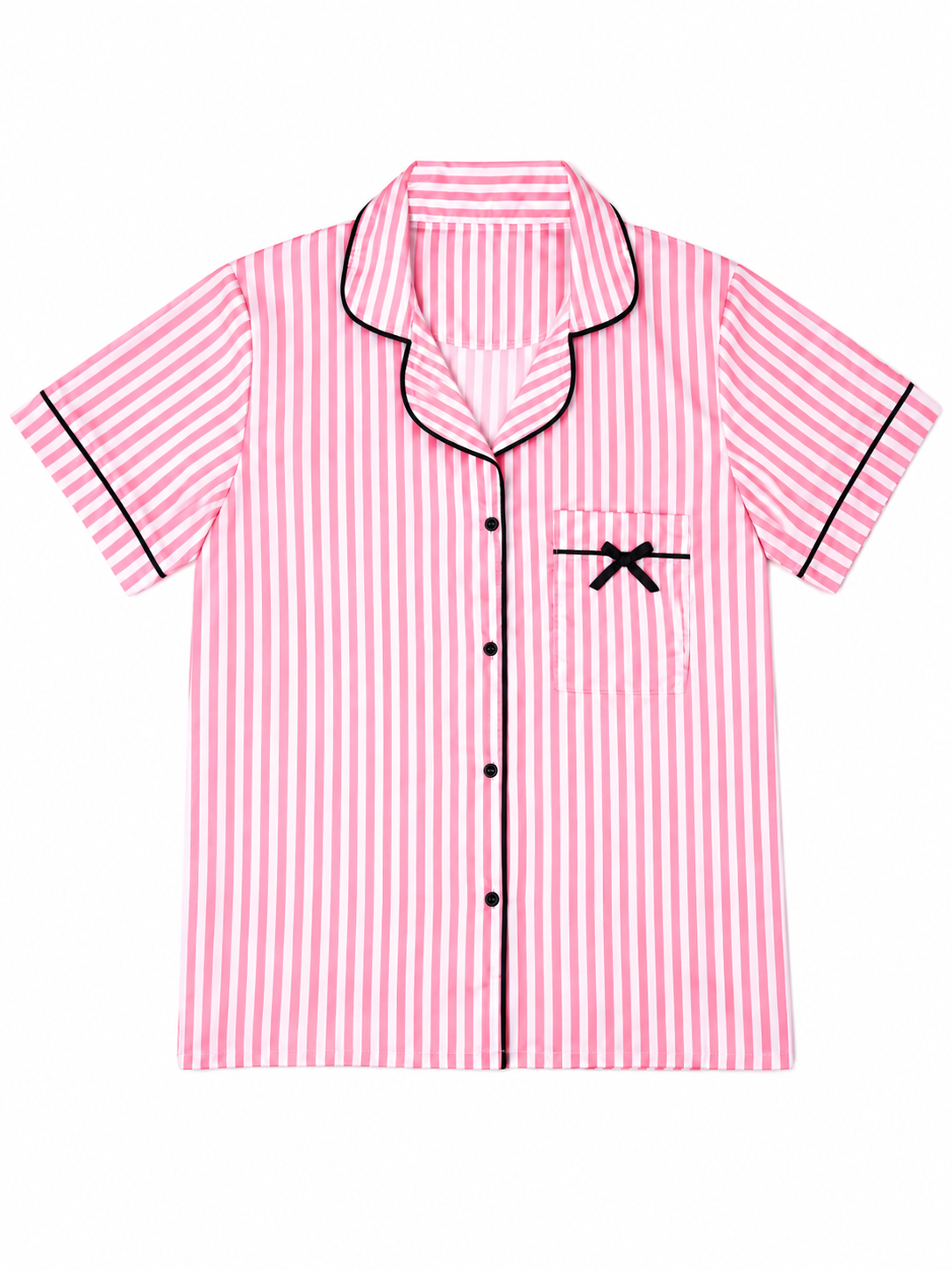 Pink Stripe Satin Pajama Set — top flat lay