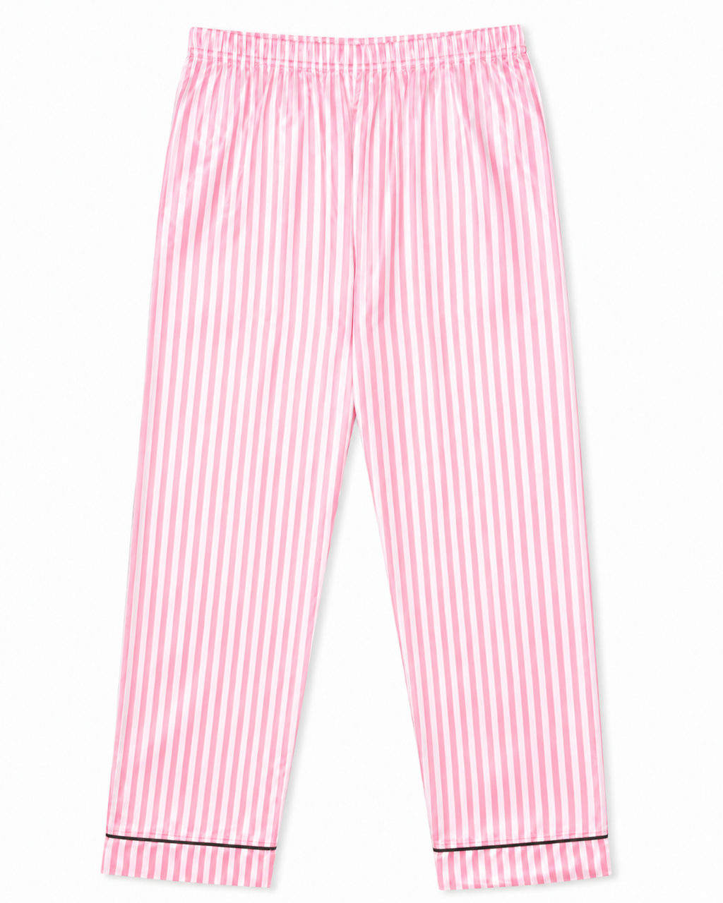Pink Stripe Satin Pajama Set — pants flat lay