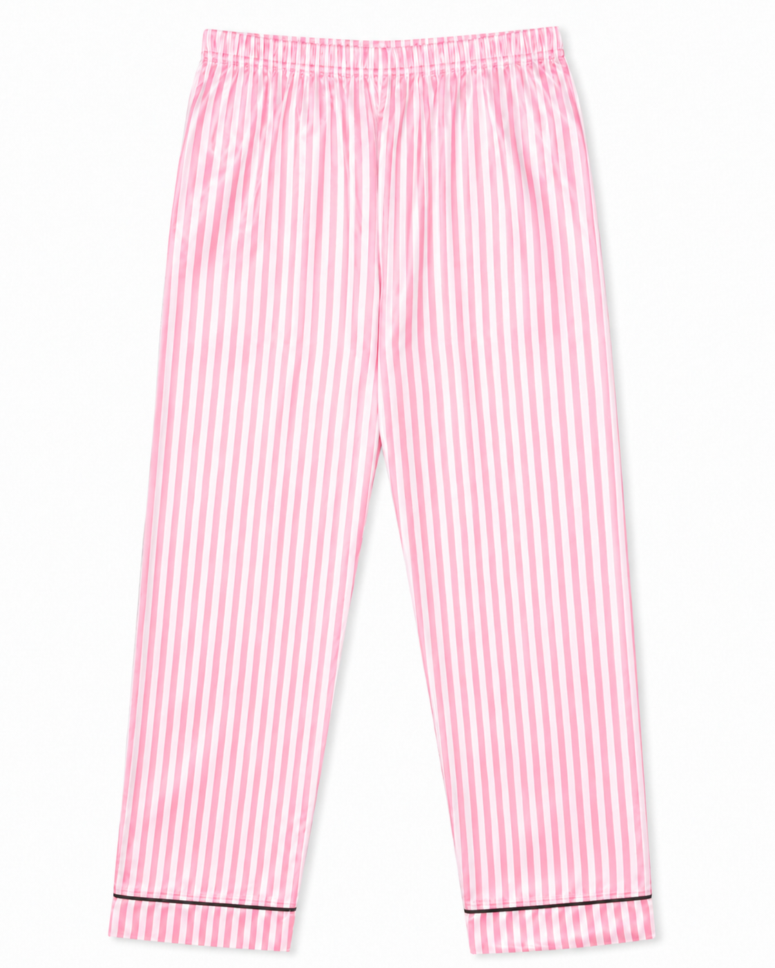 Pink Stripe Satin Pajama Set — pants flat lay