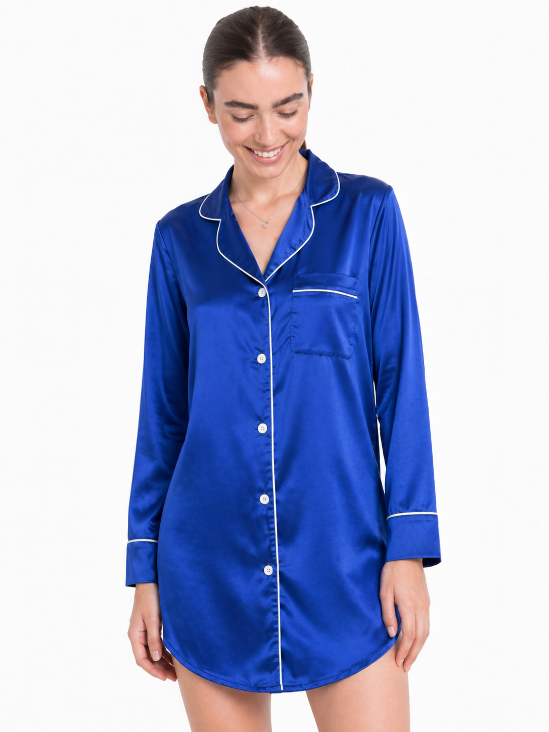 Classic Satin Sleep Shirt in Royal Blue — studio smile