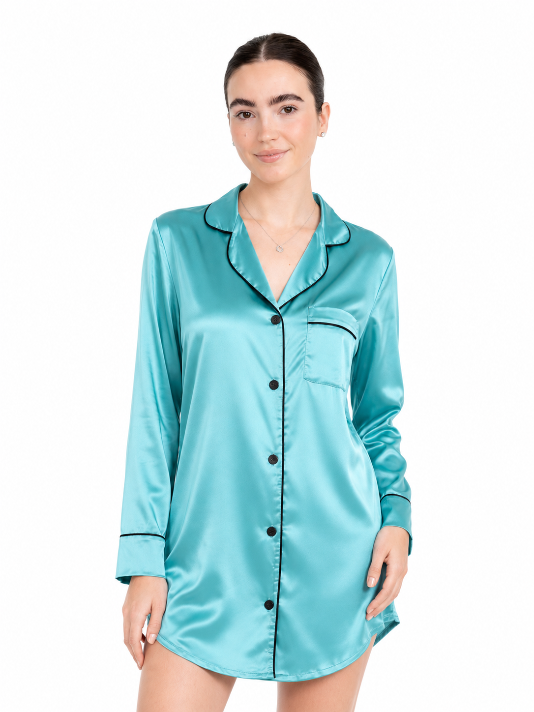 Classic Satin Sleep Shirt in Mint — studio shot