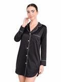 Classic Satin Sleep Shirt in Black — studio shot