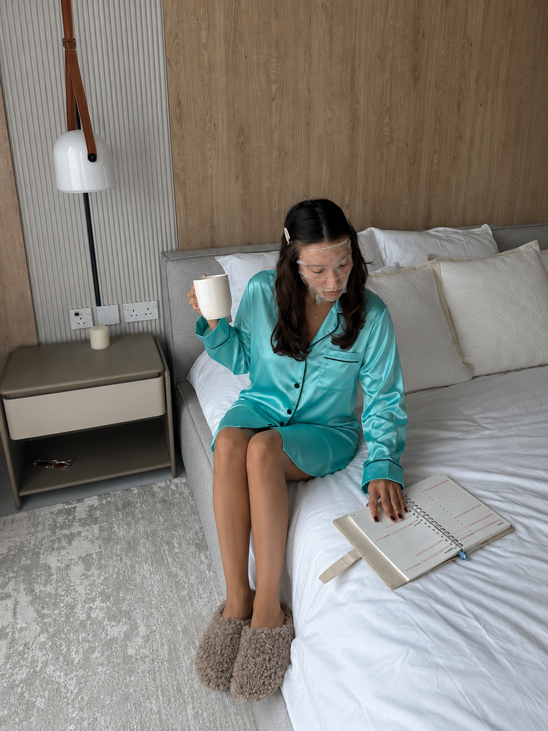 Classic Satin Sleep Shirt in Mint — bedroom lifestyle