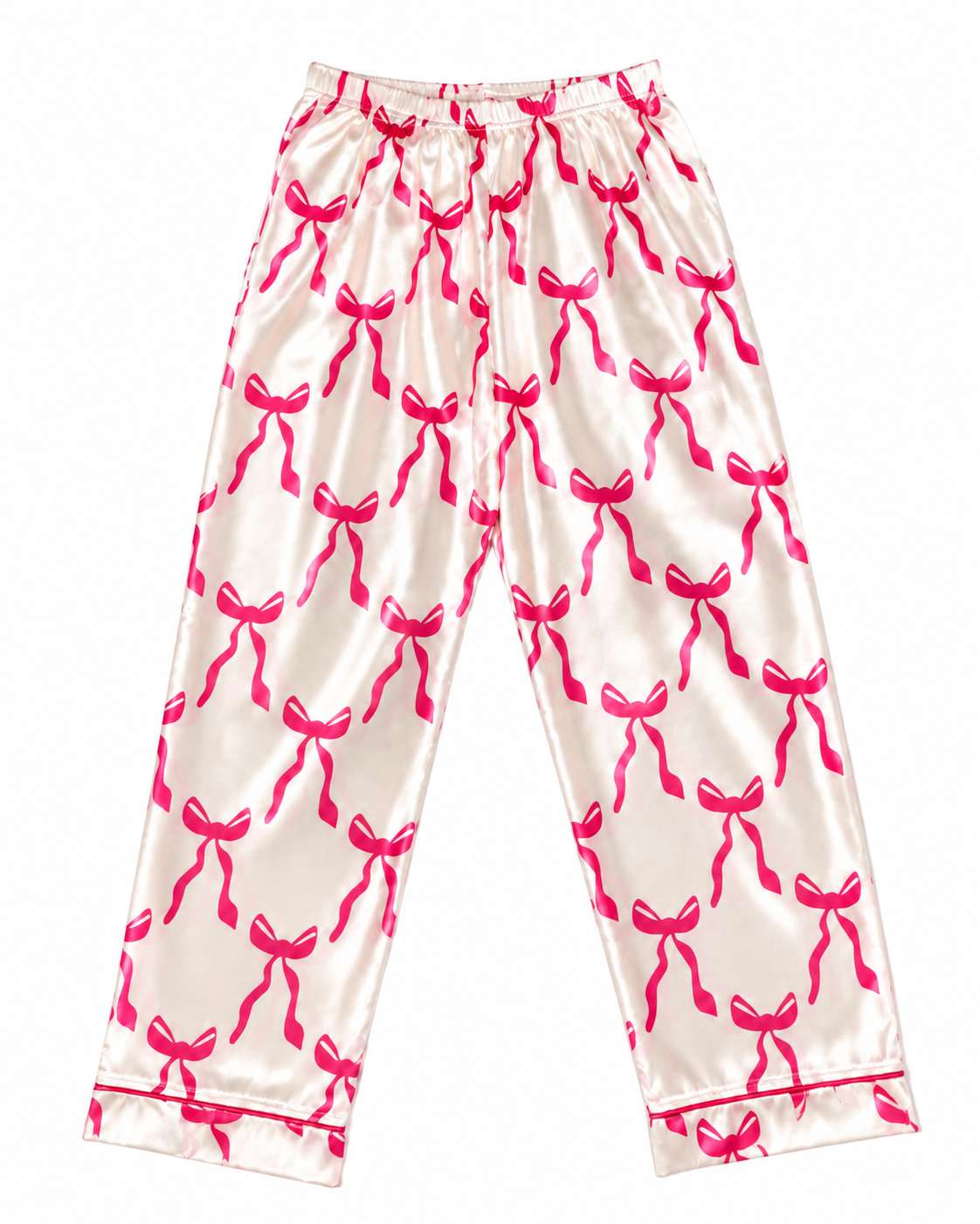 Pink bow satin pajama set detail