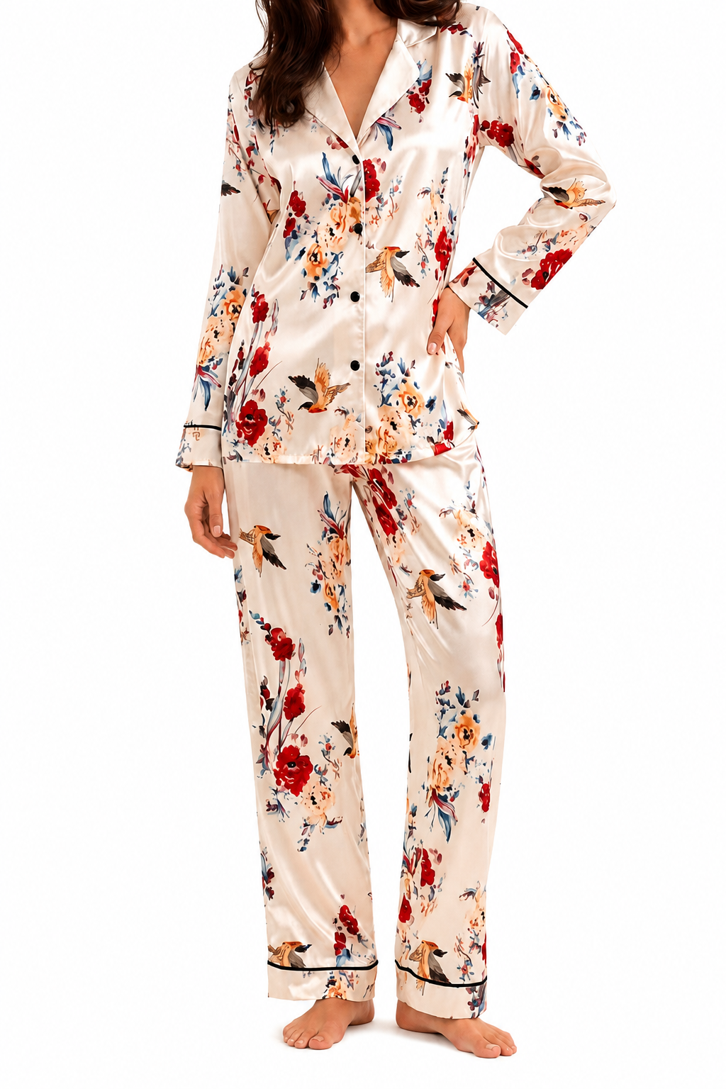 Floral satin pajama set