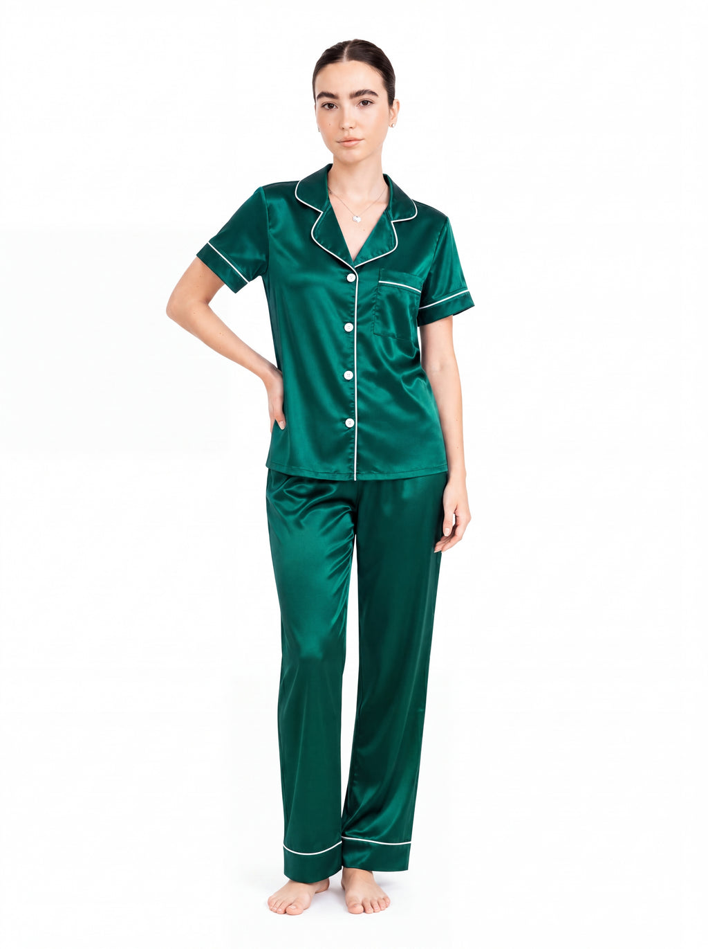 Emerald satin pajama set