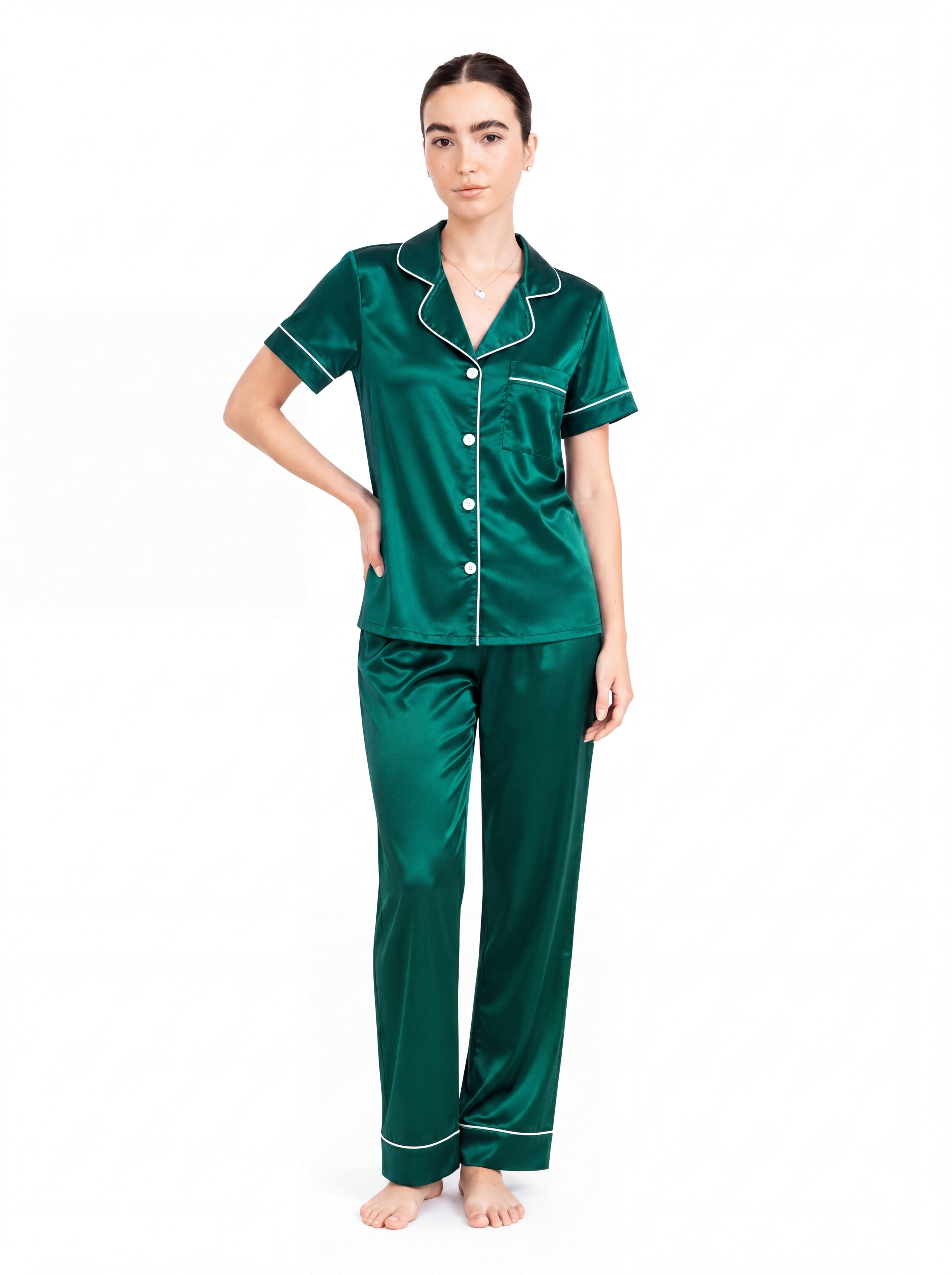 Emerald satin pajama set