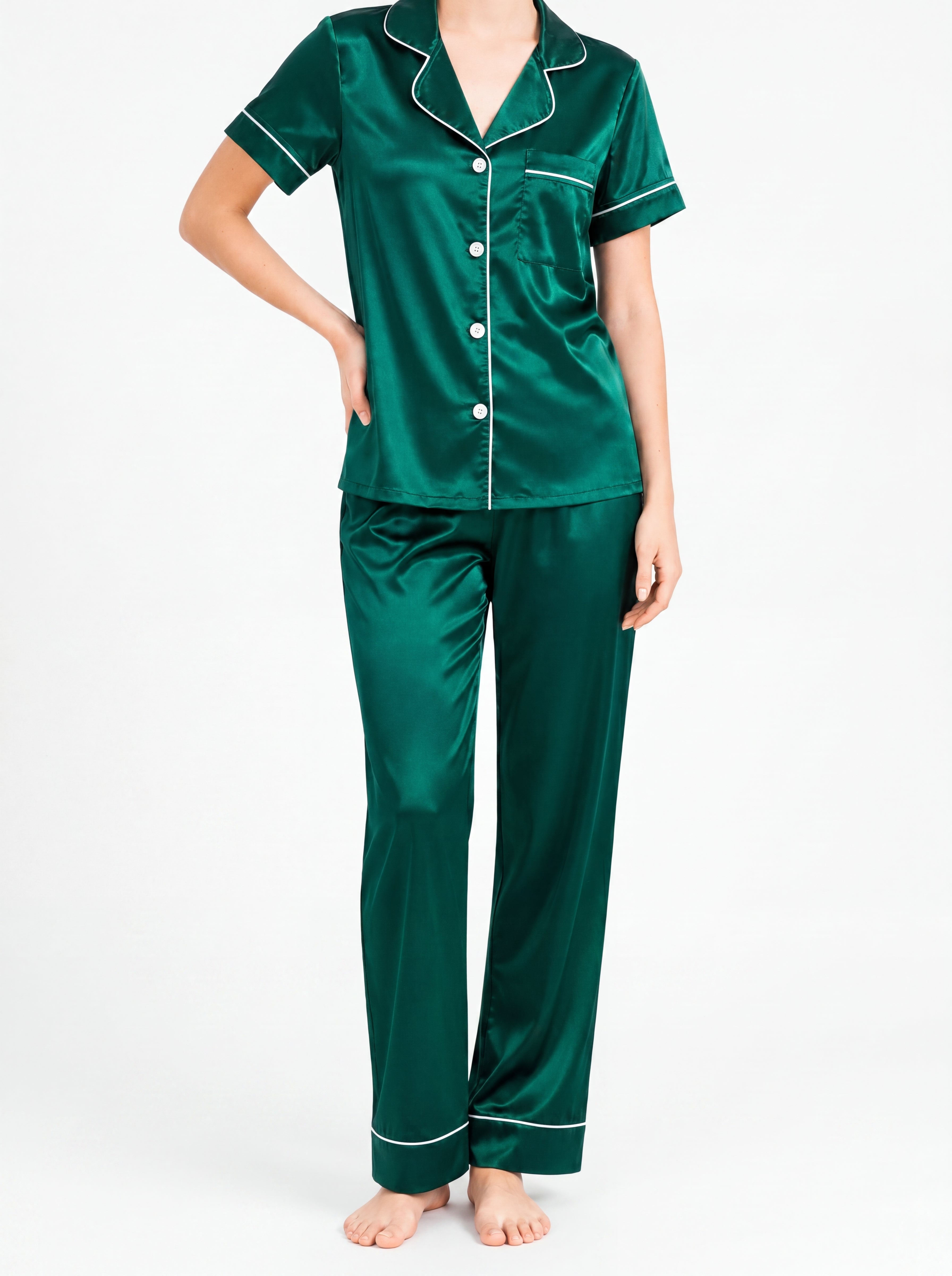 Emerald satin pajama set