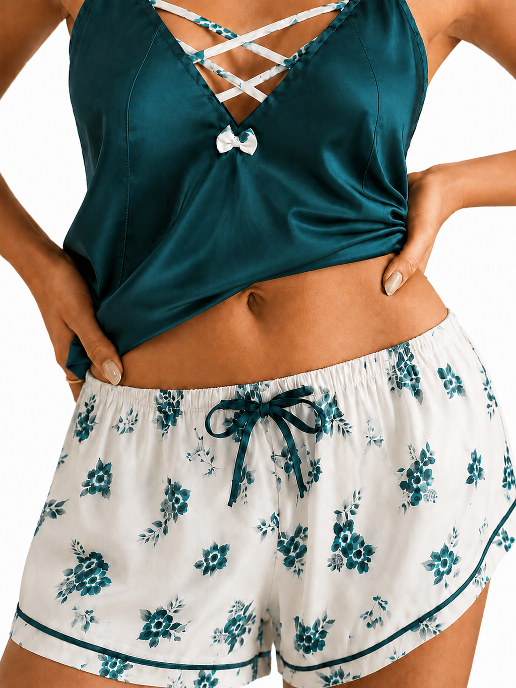 Floral Cross Satin Pajama Set